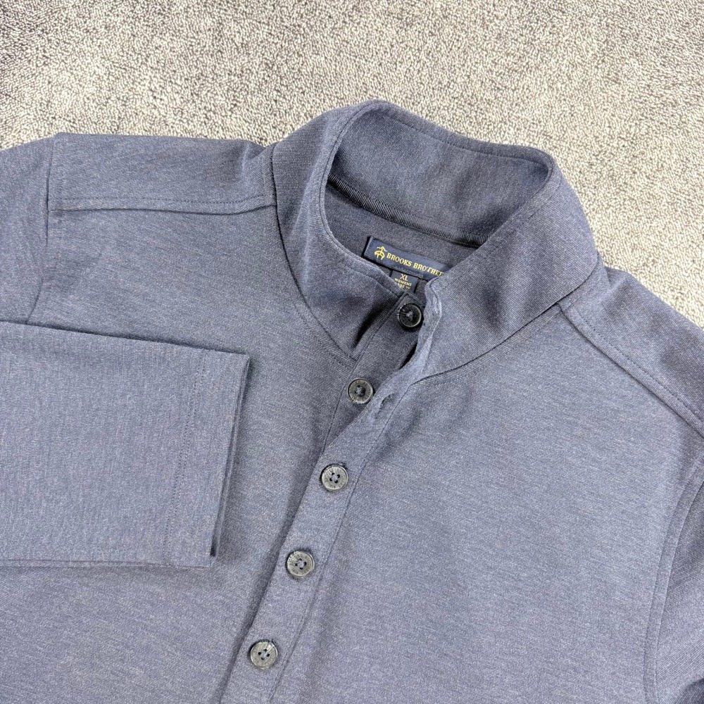 Brooks Brothers Womens XL Navy Blue Button Mock Neck Henley Long Sleeve Top